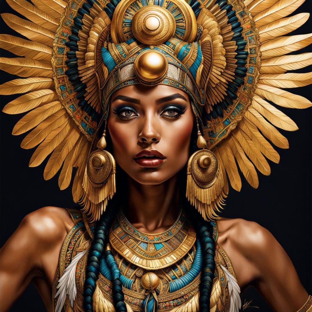 Majestic Isis in Hyperrealistic Maximalist Style