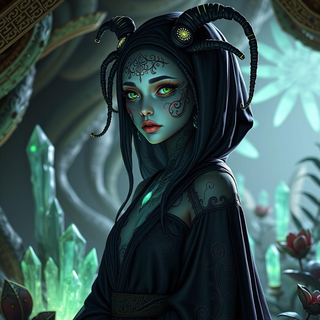 Martian Gothic Girl with Glowing Tattoos