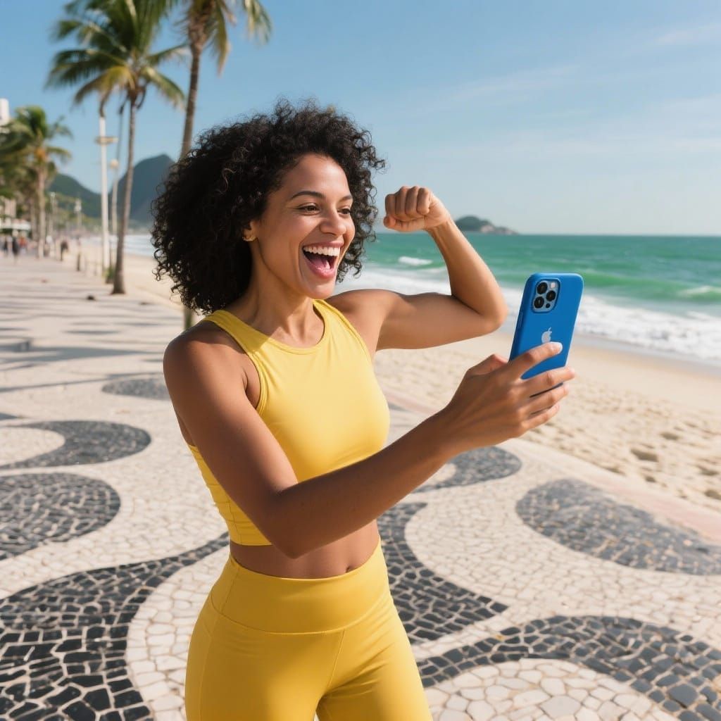 Woman on Copacabana Beach in Photorealistic Style
