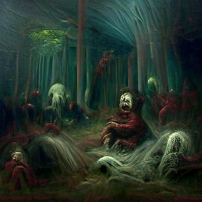 Eerie Horror Forest in Engraving Style