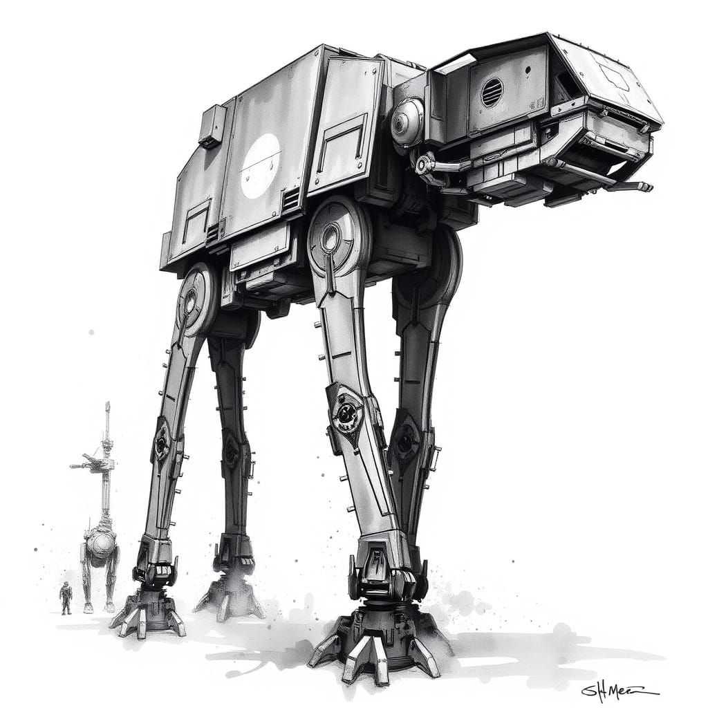 Galactic AT-AT Walker in Moody, Low-Key Art Style