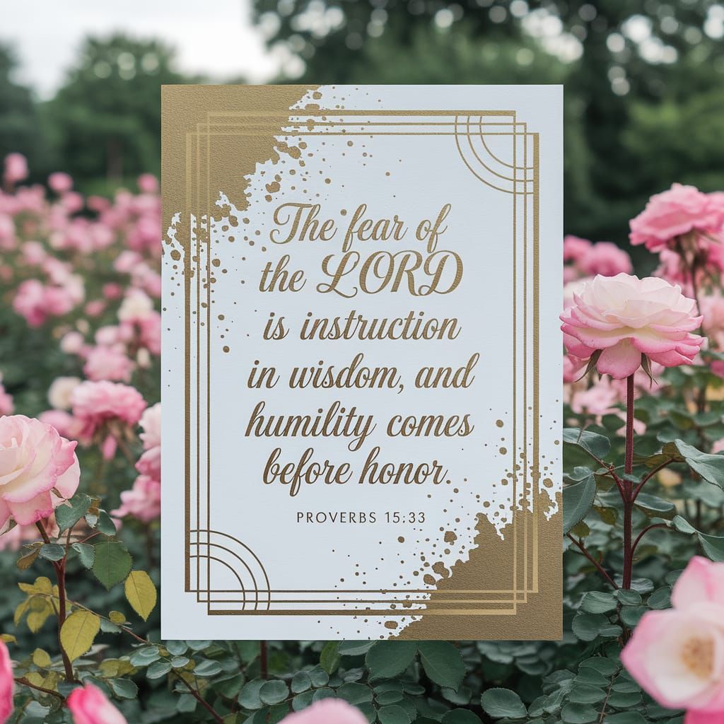 Elegant Gold Script on Parchment with Rose Garden Background