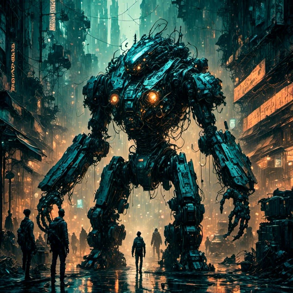 Cyborg Knight vs Cyber-Basilisk in Science Fantasy