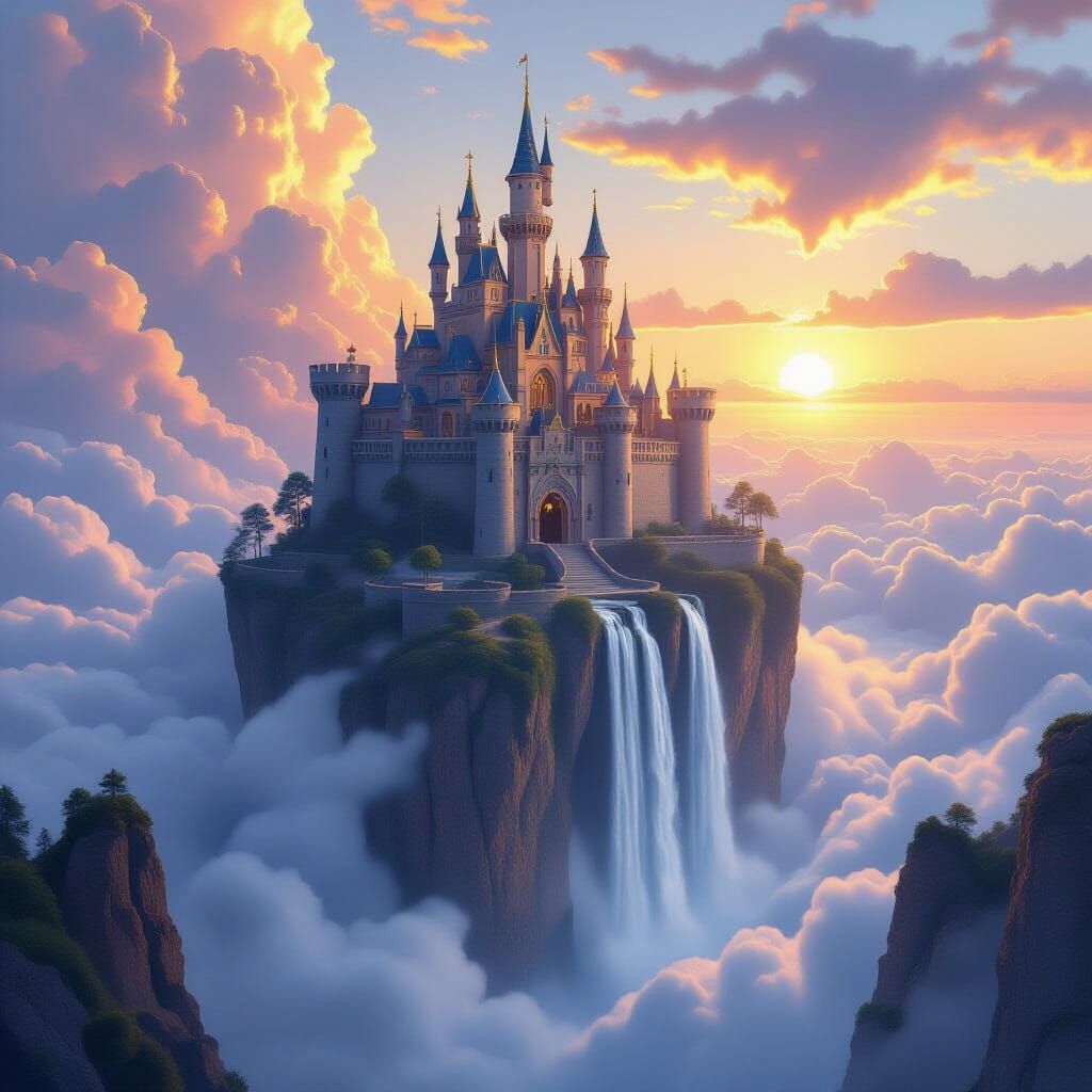 Majestic Floating Castle at Sunset