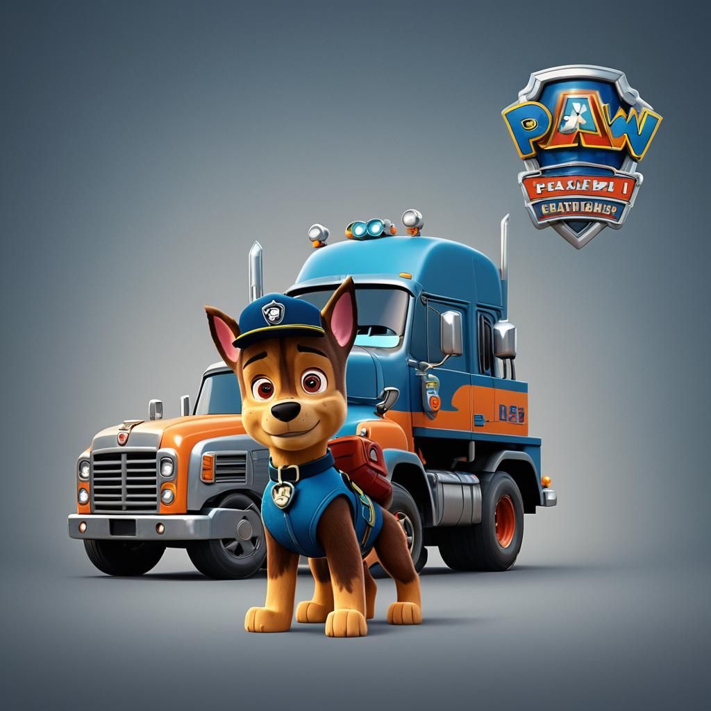 Chase from Paw Patrol in Pixar-Style 3D Art