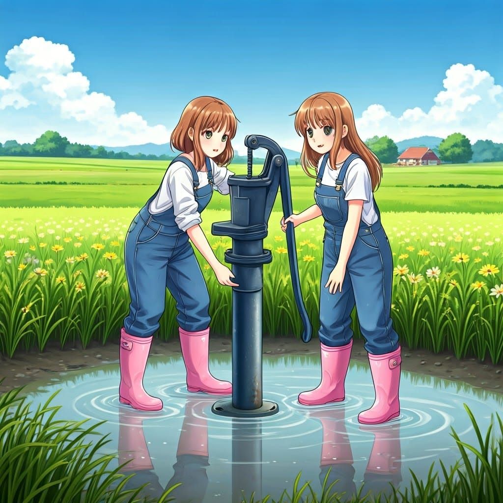 Manga Girls Build Water Pump on Farm
