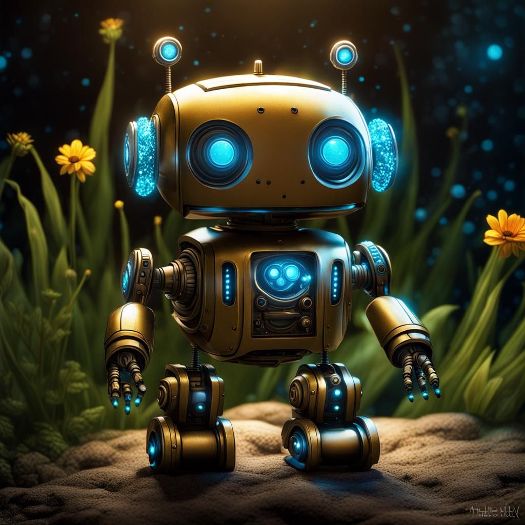 Bioluminescent Robot Sparkles in Fantasy Art Style