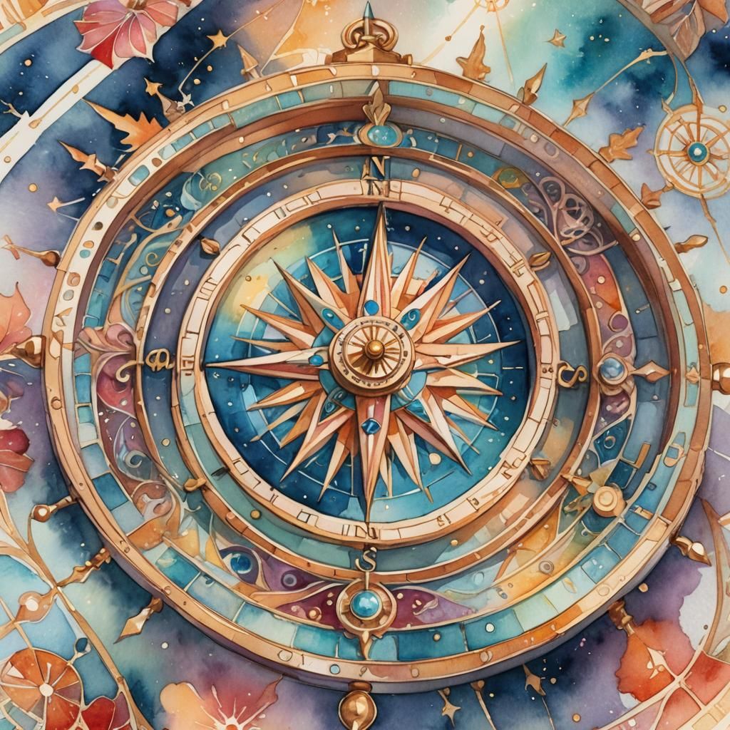 Glowing Compass Embedded in Woman's Chest, Watercolor Style