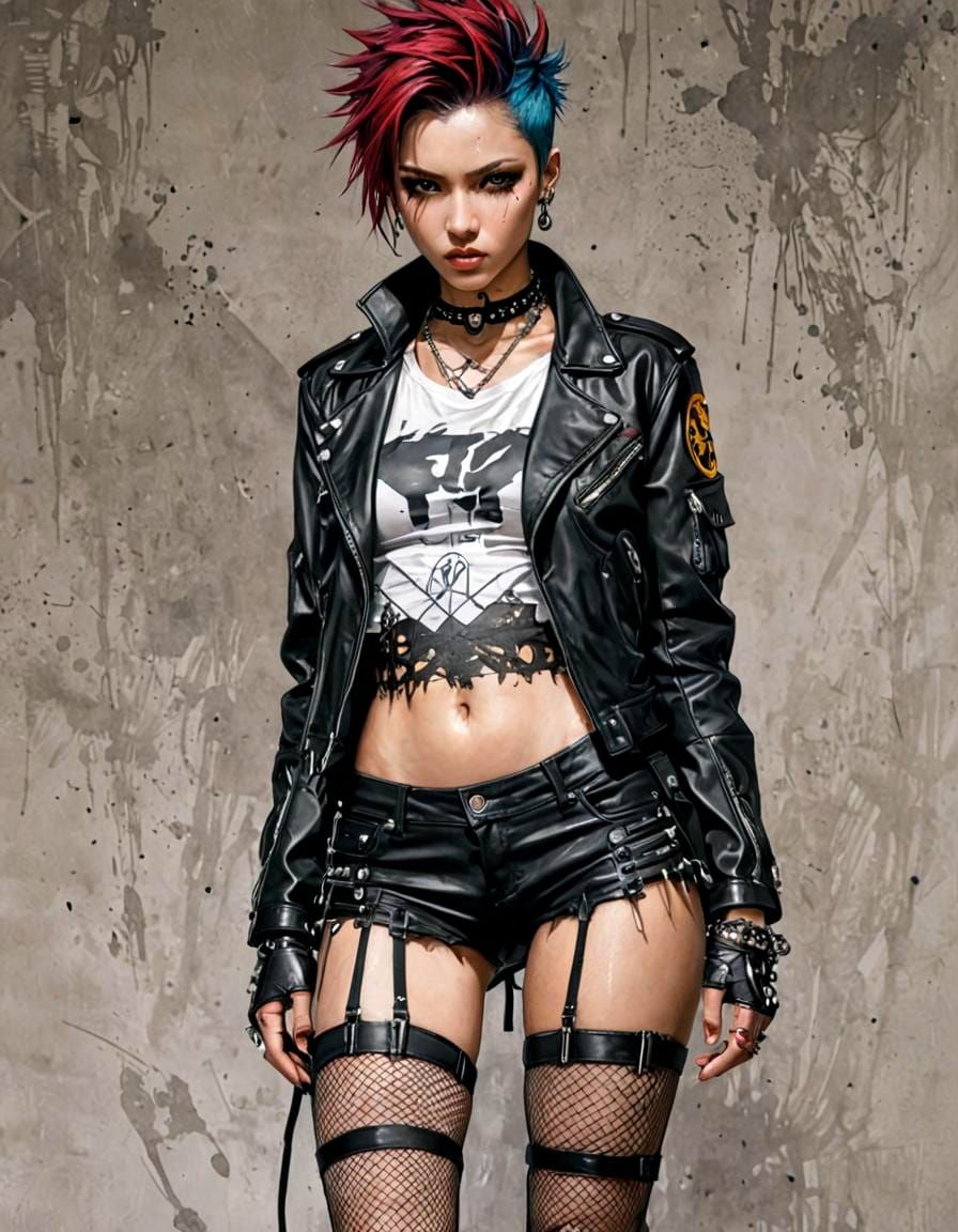 Punk Girl with Spiky Hair, Digital Art