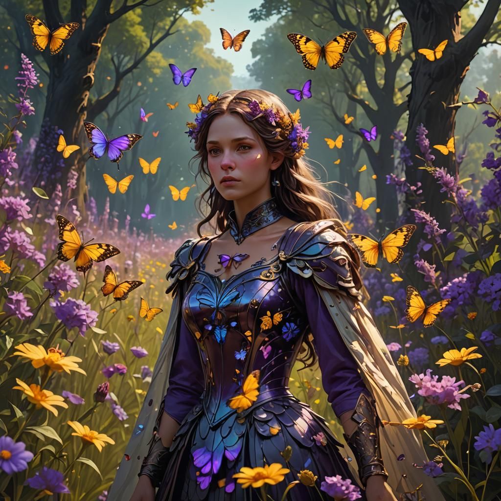 Butterfly Women in Flower Field, Dark Fantasy Art
