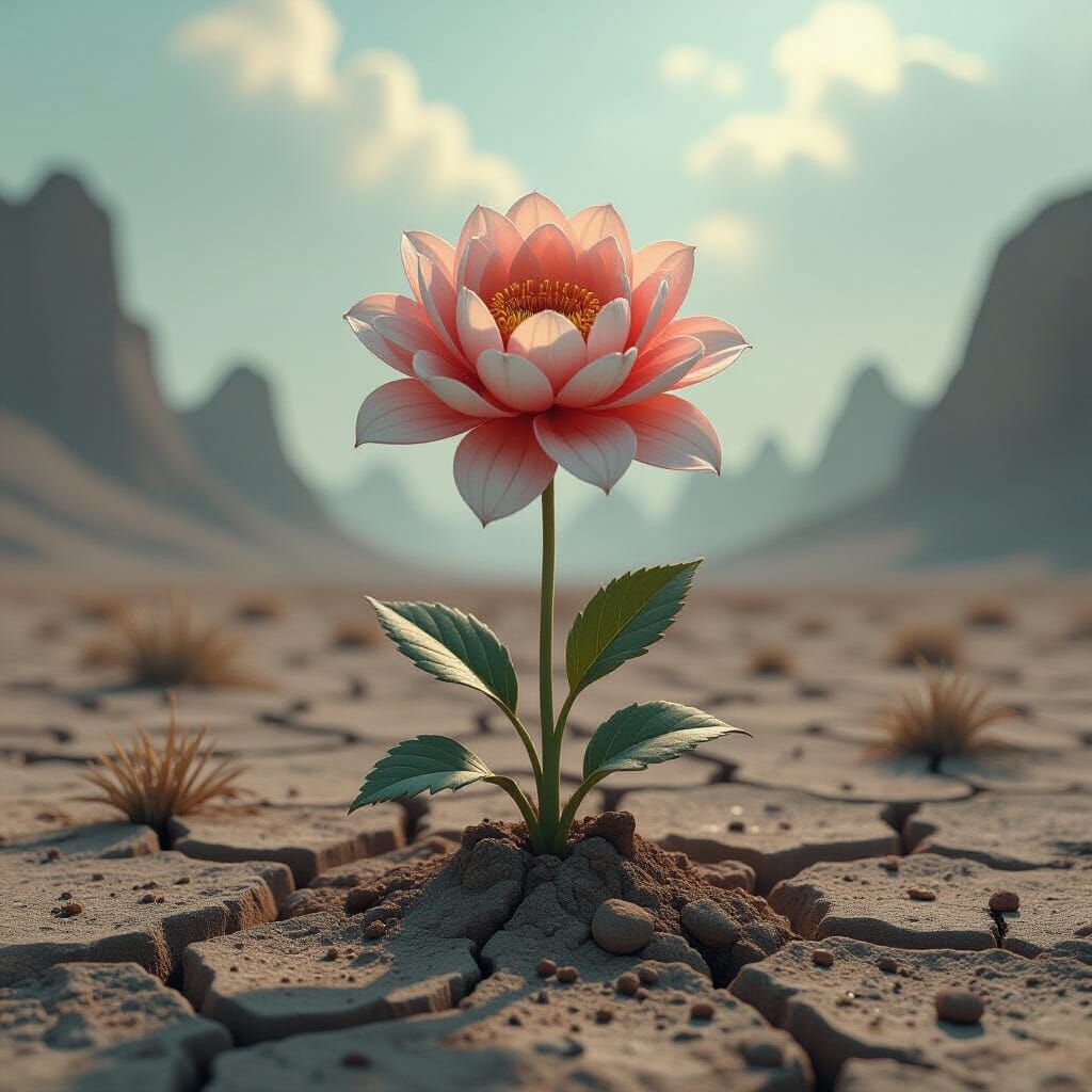 Blooming Flower in Barren Land: A Digital Art Piece