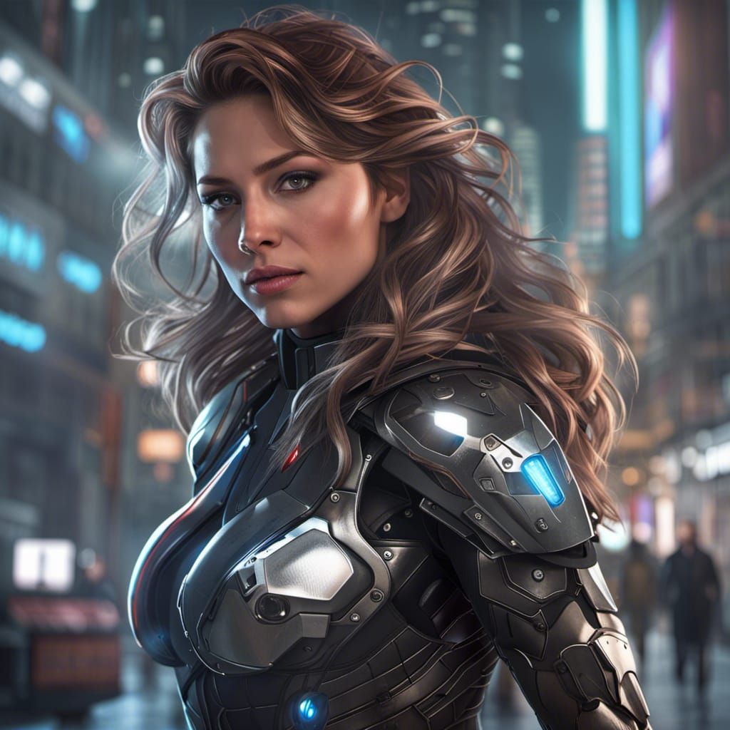 Female RoboCop Portrait in Comic Book Art Style