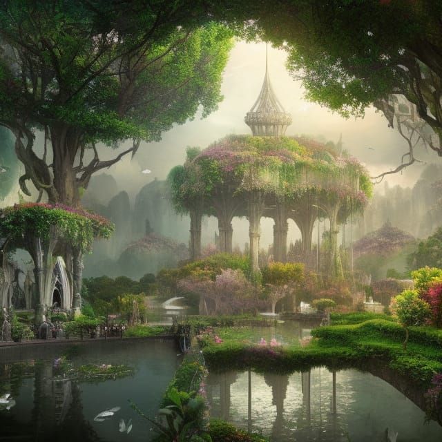 Utopian City with Crystal Palace in Divine Light