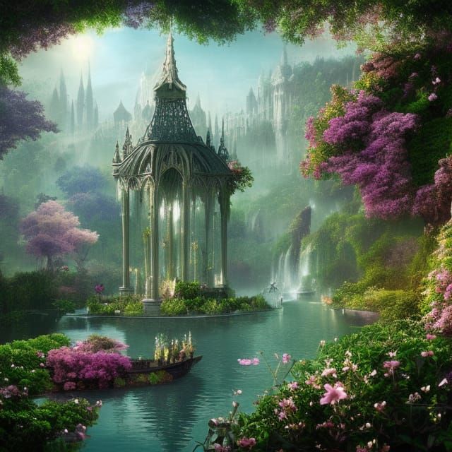 Utopian City with Crystal Palace in Digital Painting