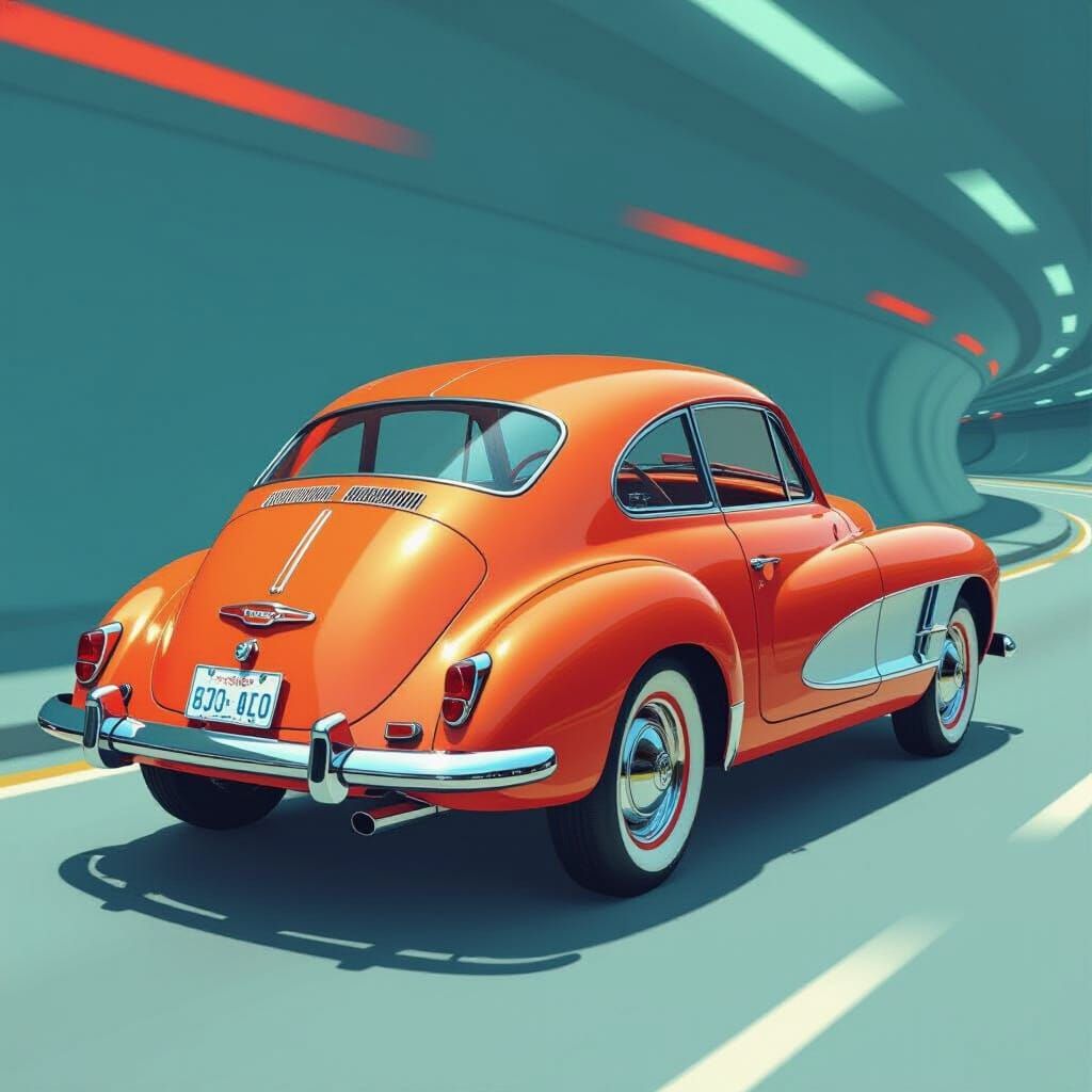 Retro-Futuristic Car: Beetle-Corvette Fusion in Vibrant Colo...