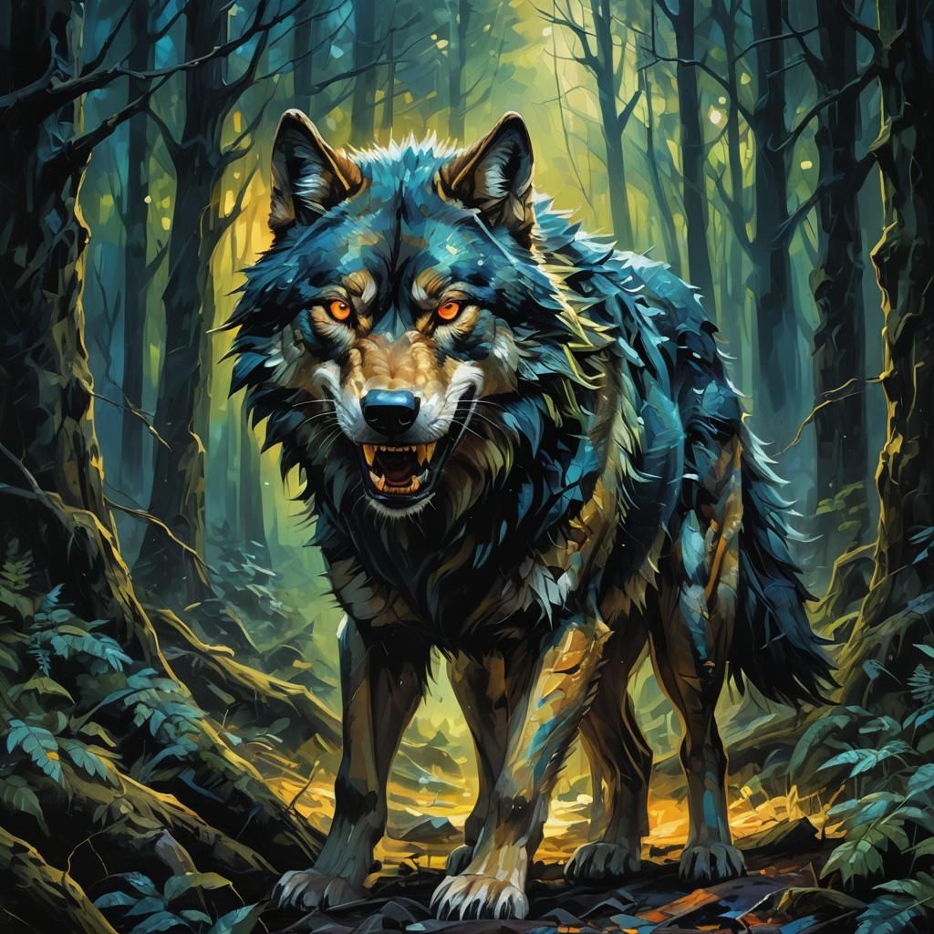 Ferocious Wolf Beast Portrait as Oil Painting