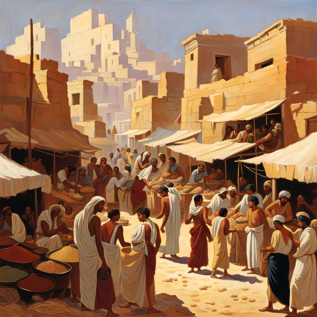 Bustling Egyptian Market in Fantasy Art Style