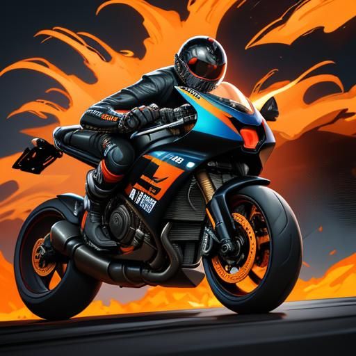 Motorcycle Parts in Comic Book Style with Fire Effects