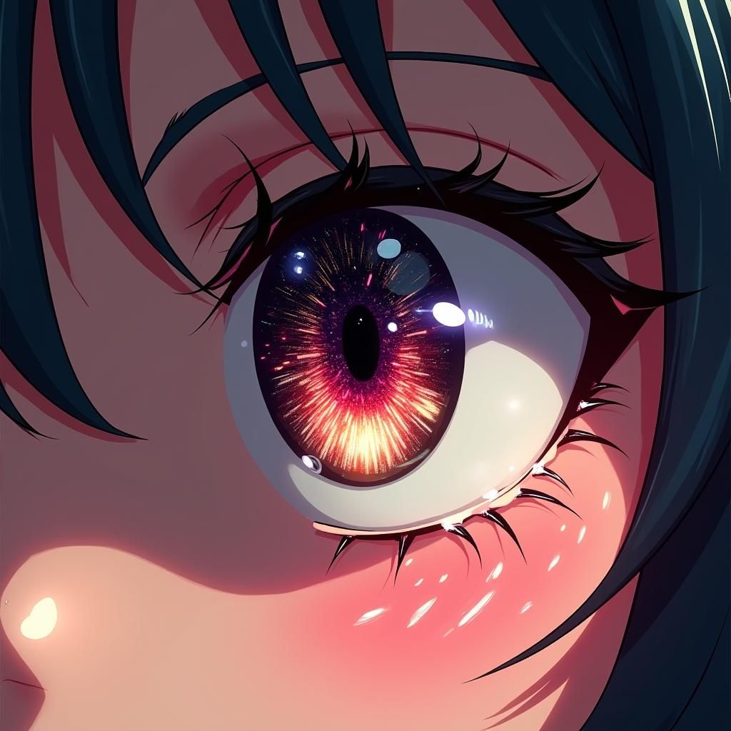 Sad Anime Eye Close-Up in Vibrant Digital Art