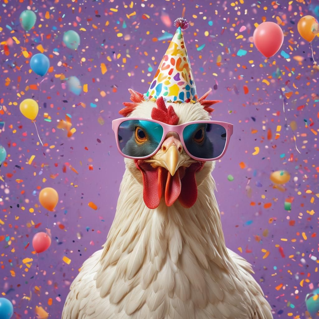 Funny Chicken Celebrates: Cartoon Style Digital Art
