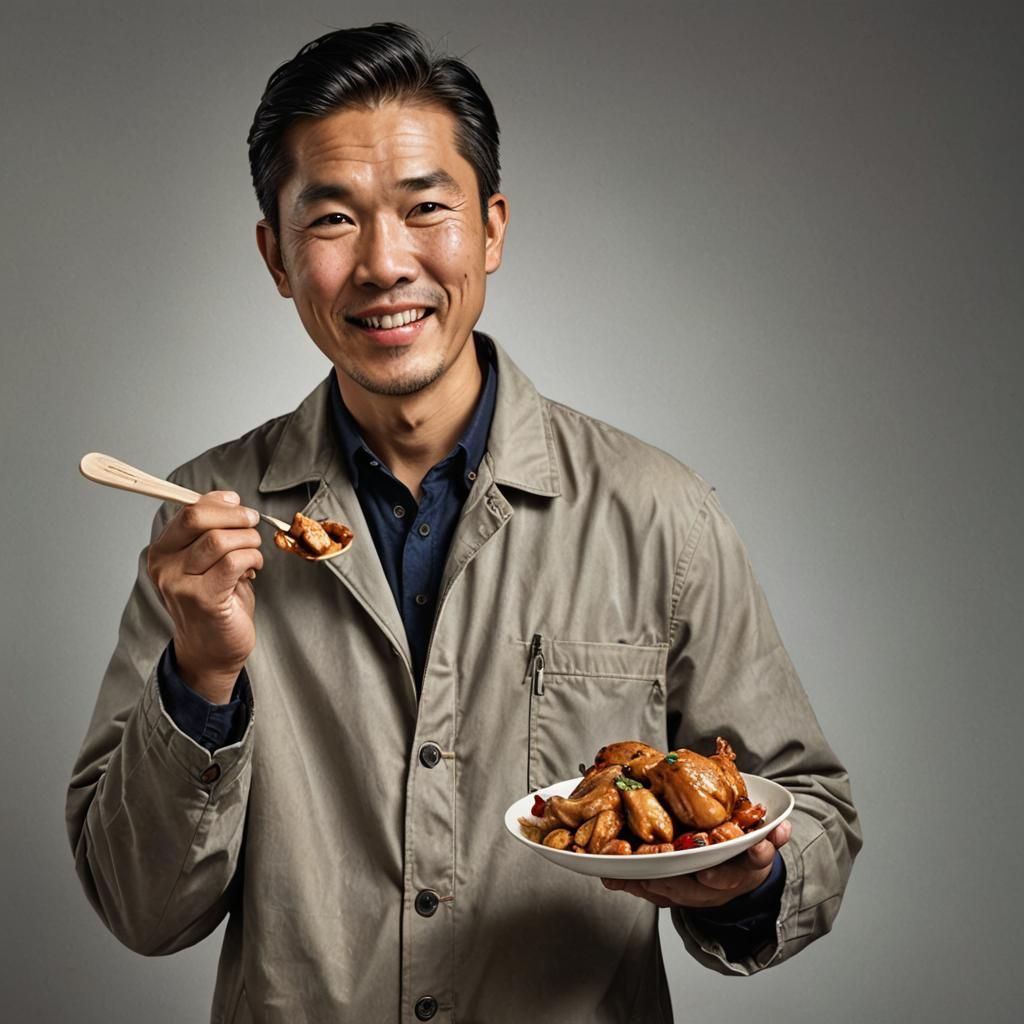 Photorealistic Asian Man with Chicken