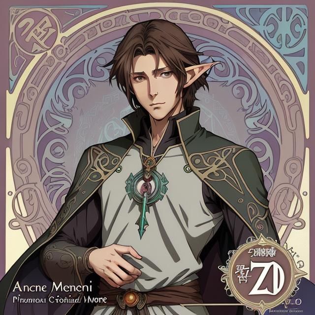 Elegant Elf Sorcerer in Art Nouveau Style