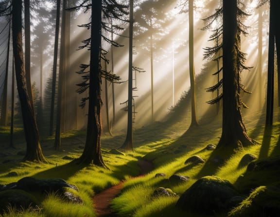 Majestic Wolves in Golden Forest Light at Dawn