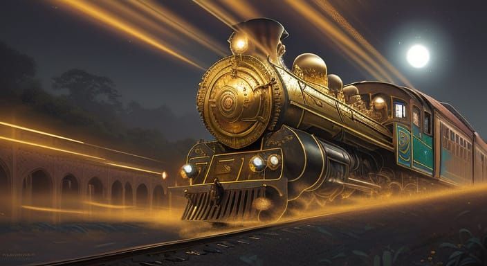 Majestic Indian Train in Mythological Realism Style
