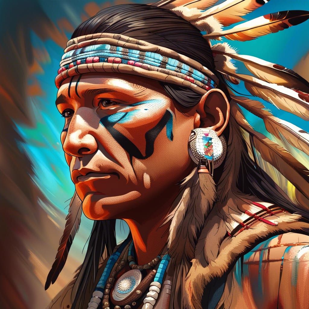 Hyperrealistic Native American with Smartphone Portrait