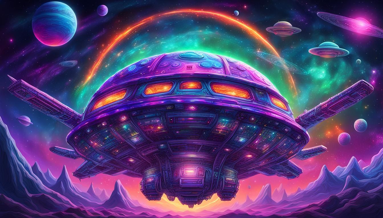 Colorful Alien Mothership in Space Illustration