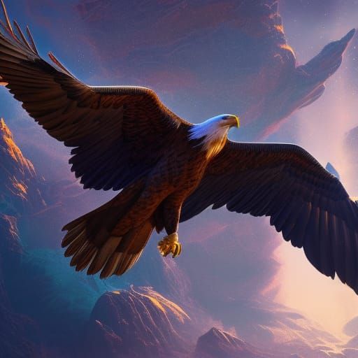 majestic eagle, soaring above, hyper reflective