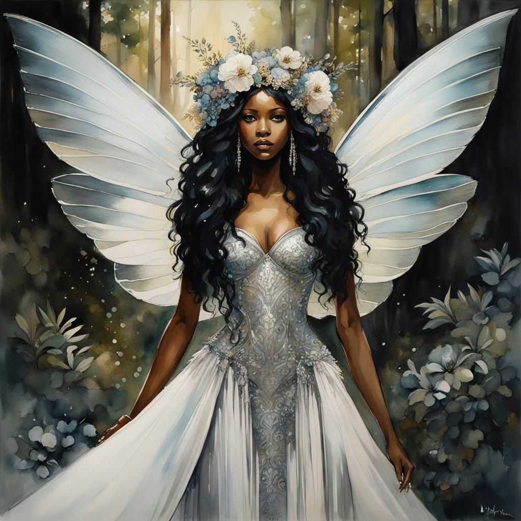 African Fairy Goddess in Watercolor and Ink