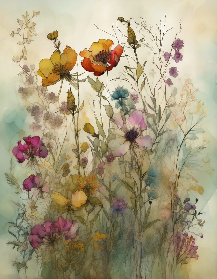 Elegant Wildflower Alcohol Ink Art