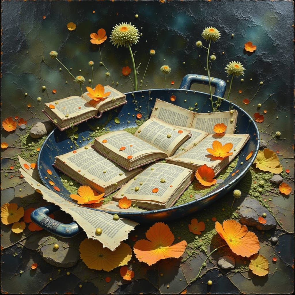 Psychedelic Textbooks Fried in a Pan