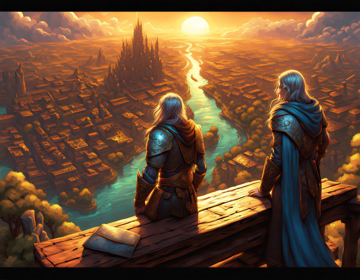 Comic Books on Wooden Table in Epic Fantasy Style