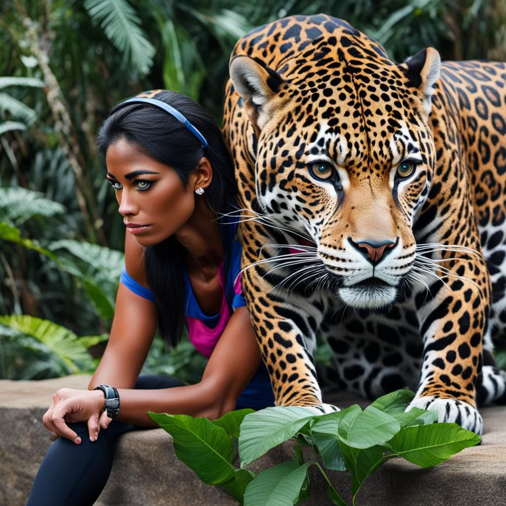 Girl with Jaguar Features: AI Generated Portrait