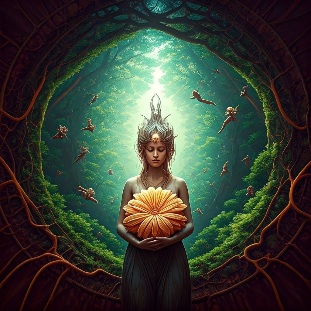 Surreal Forest Scene with Narcotic Flower, Digital Art