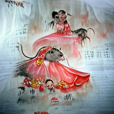 Rat Bride in Traditional Chinese Painting Style