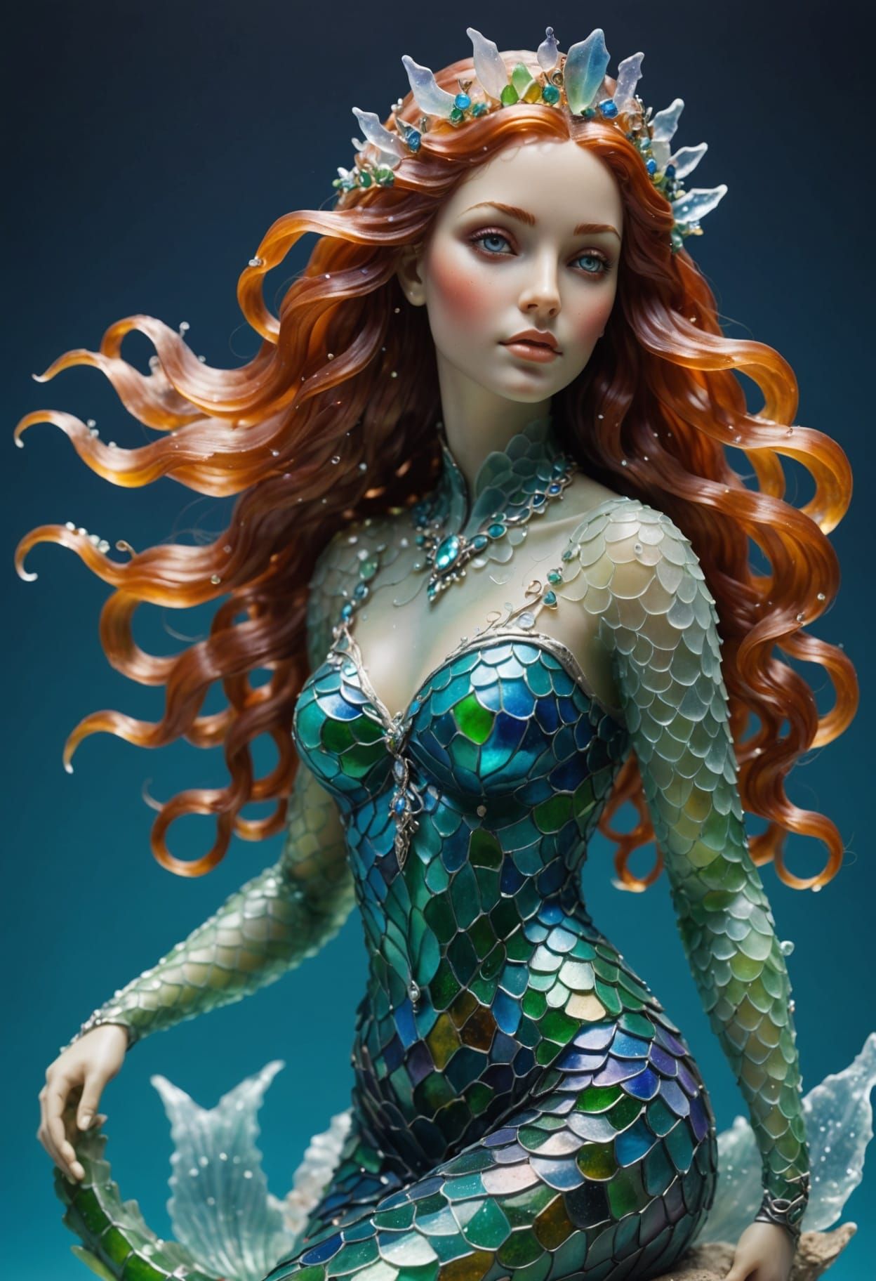 Ethereal Mermaid Queen Sea Glass Sculpture