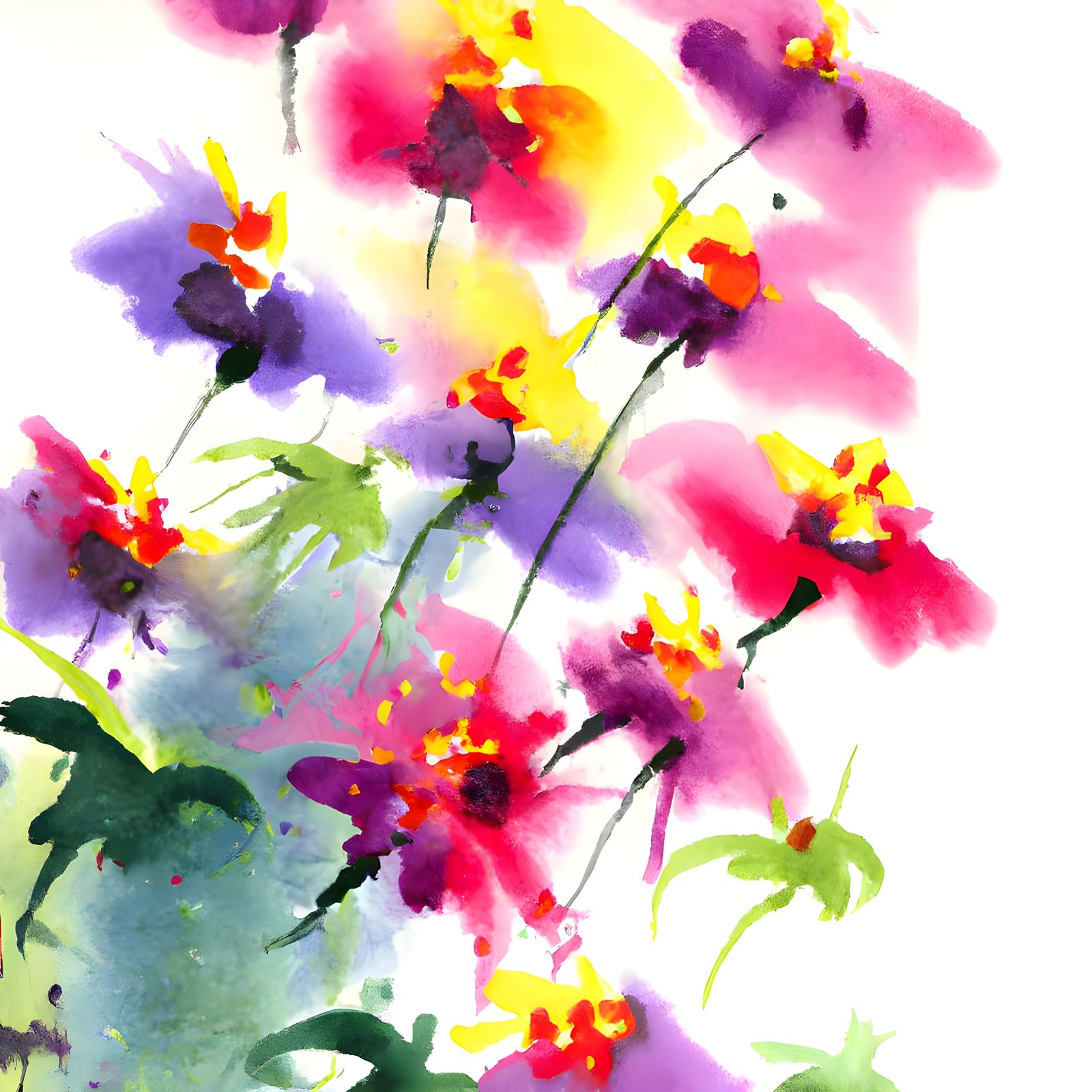Colorful Field Flowers in Watercolor Abstract