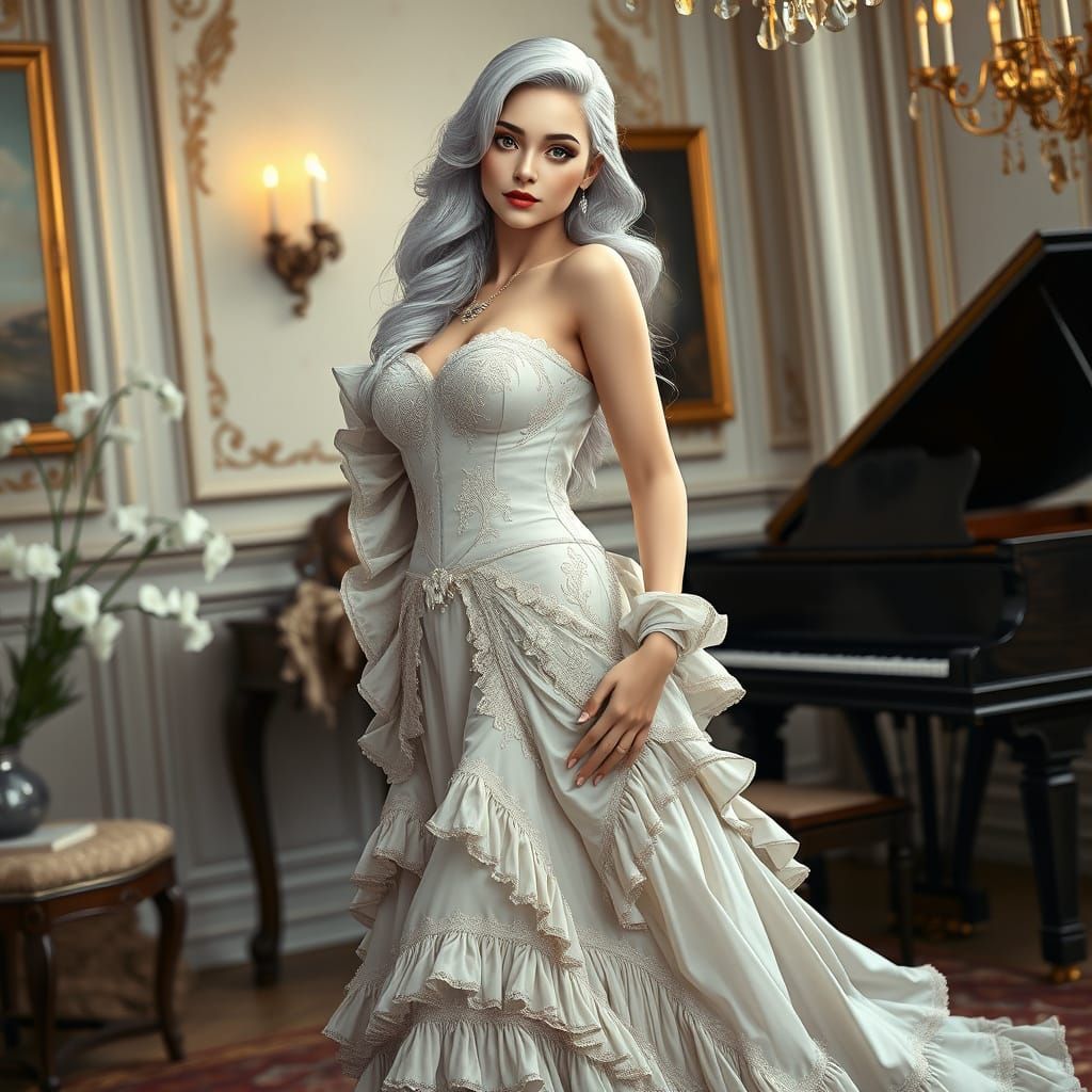 Elegant Victorian Beauty with Long Wavy Hair