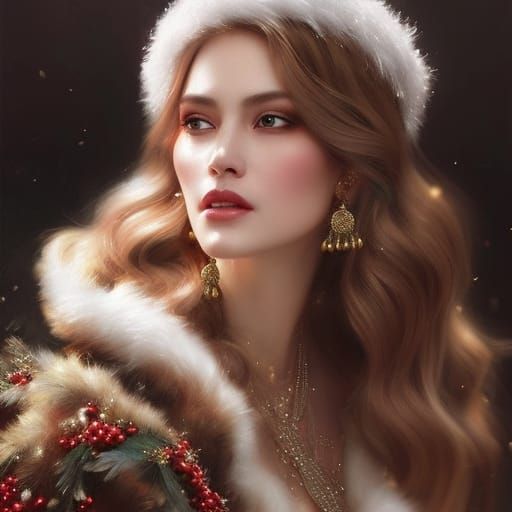 Christmas Beauty Portrait in Hyperrealistic Style