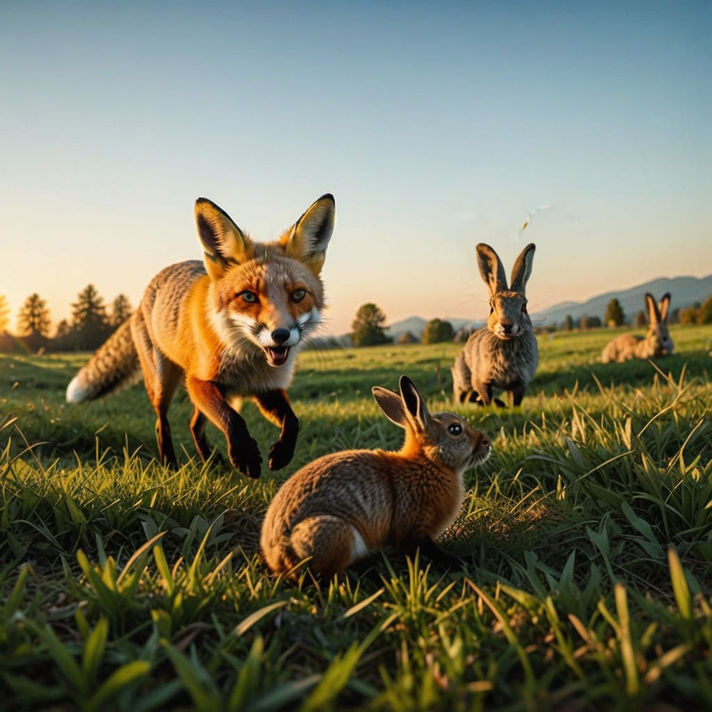 Hyper-Realistic Wildlife Chase in Golden Hour