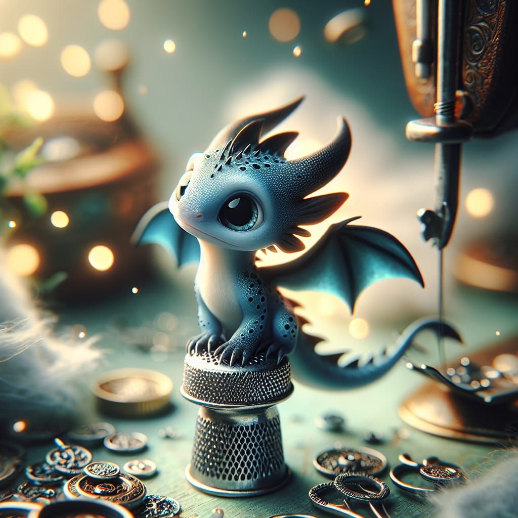 Blue Spotted Dragon Perched on Thimble