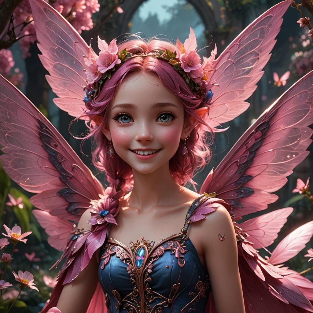 Pink Winged Fairy: Detailed Fantasy Art