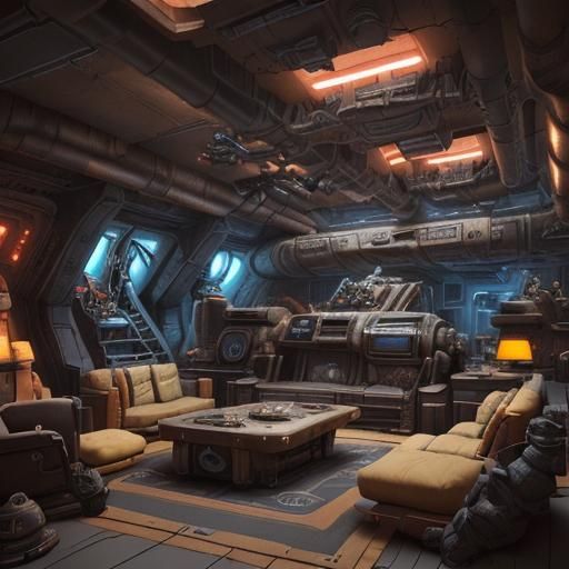 Rebel Man Cave on Smuggler Ship, Steampunk Aesthetic