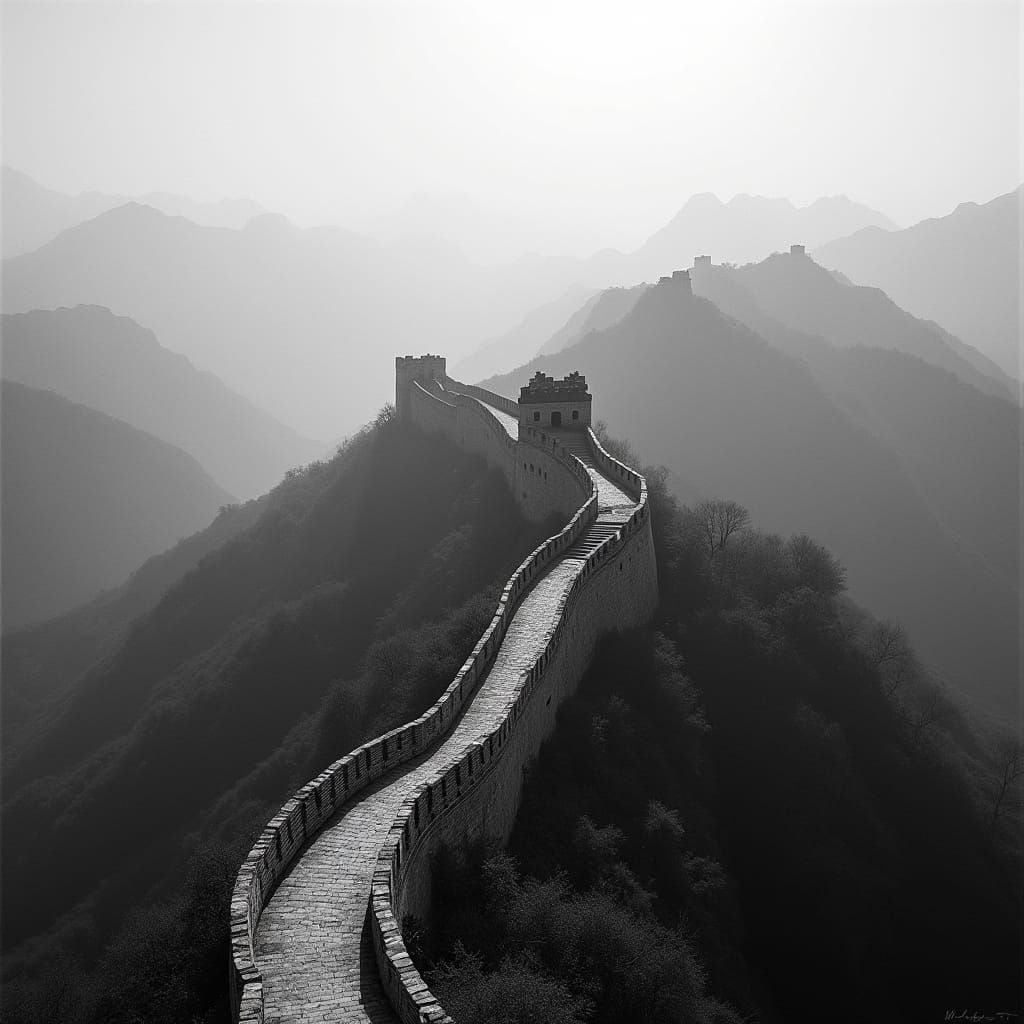 Dramatic Black and White Great Wall Architecture
