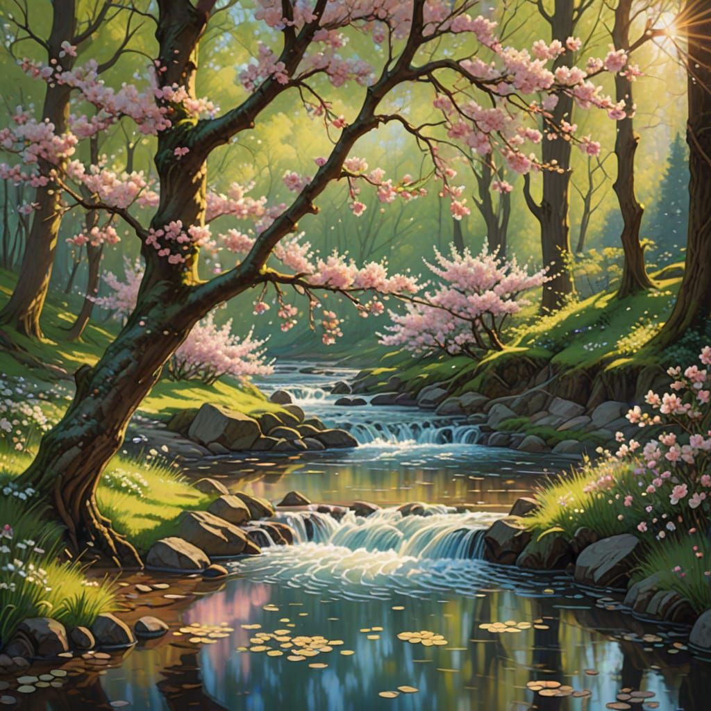 Ethereal Cherry Tree in Forest Clearing