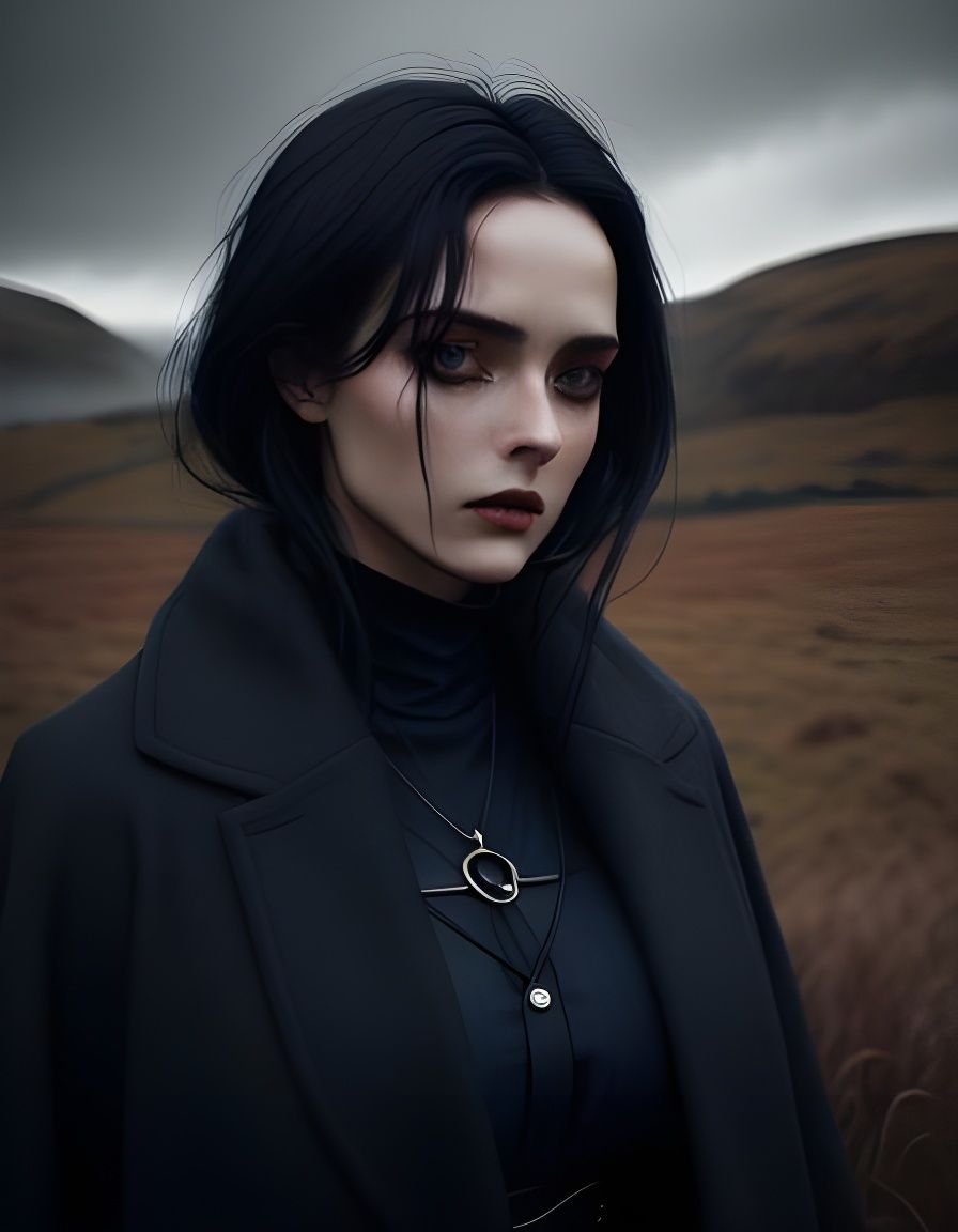 Woman in Field, Scottish Landscape Style