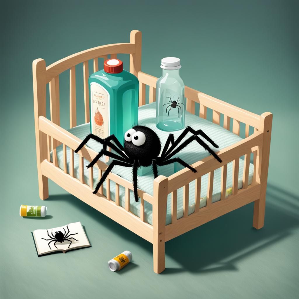 Baby Spider in Cot: Picture Book Illustration